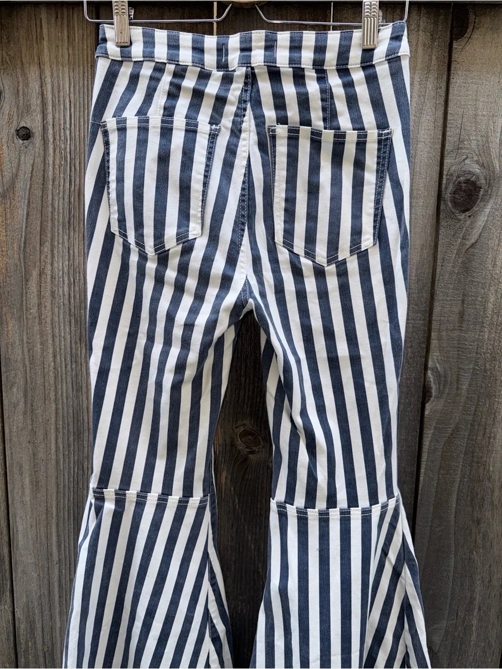 We The Free Navy and White Vertical Stripe Flare Jeans